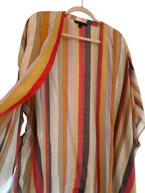 Zac & Rachel Striped Open Kimono in Red, Mustard & Cream